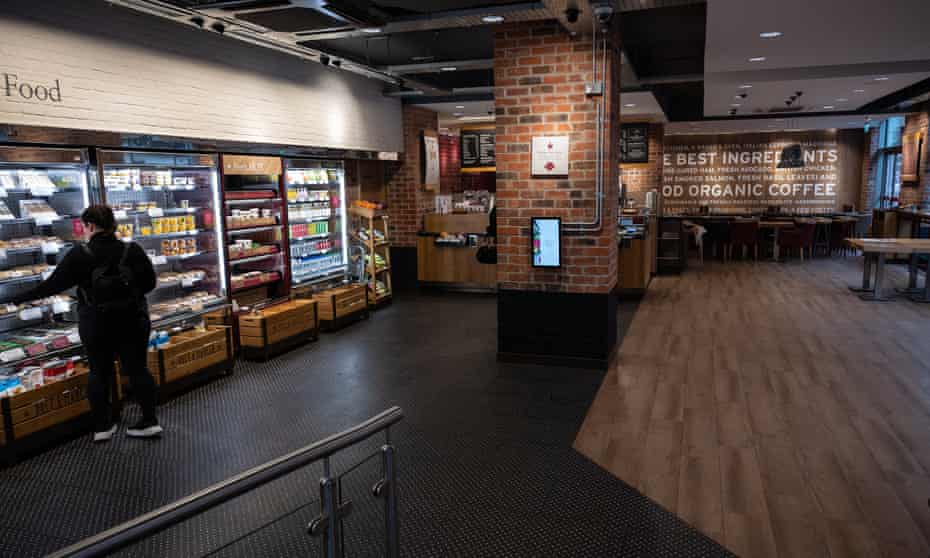 A branch of Pret a Manger in London with closed-off seating areas on 19 March.