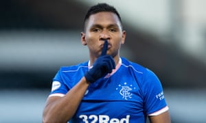 Rangers striker Alfredo Morelos celebrates quietly after scoring the second goal at St Mirren.