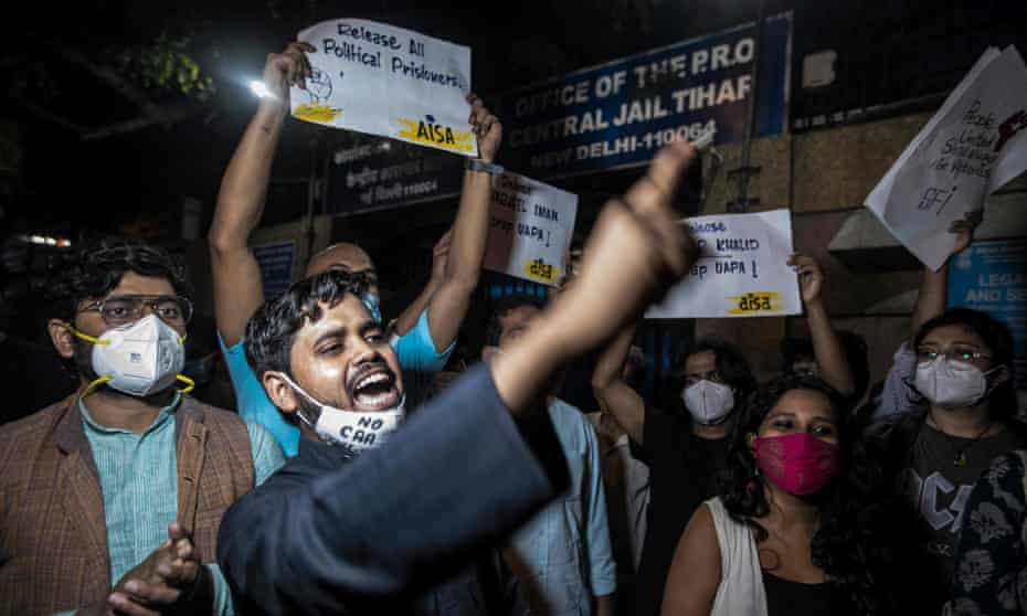 Asif Iqbal Tanha after being released from Tihar jail in New Delhi in June.