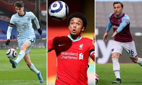 Kai Havertz of Chelsea, Trent Alexander-Arnold of Liverpool, and West Ham’s Mark Noble.