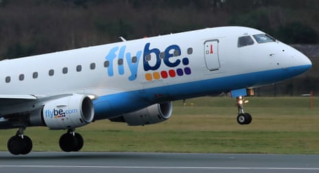 A Flybe plane takes off from Manchester Airport.