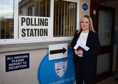 Michelle O'Neill, Sinn Féin’s leader in Northern Ireland and first minister designate, casting her vote in Coalisland in the Northern Ireland local elections.