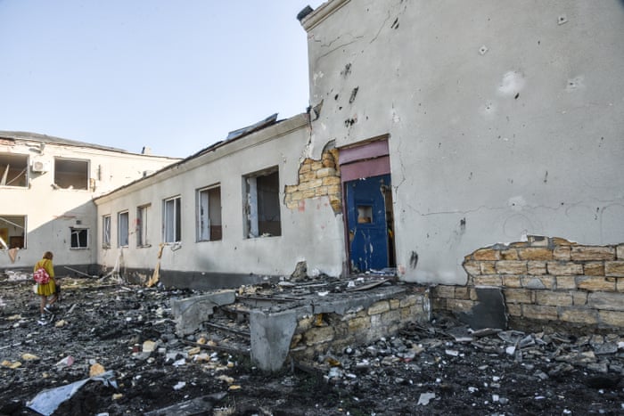 A destroyed building is seen after a Russian missile attack hit the village of Dachnoye in Odesa.