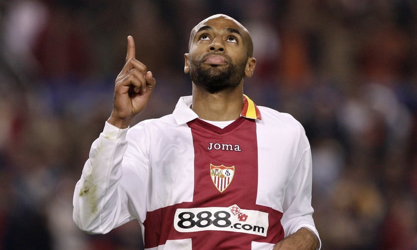 Frédéric Kanouté celebrates a goal for Sevilla in the Champions League group game against Arsenal in 2007.