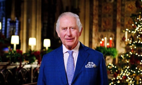 King Charles III during the recording of his first Christmas broadcast in the Quire of St George's Chapel at Windsor Castle.