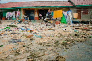 Waste spread on the beach in Sihanoukville, Cambodia.