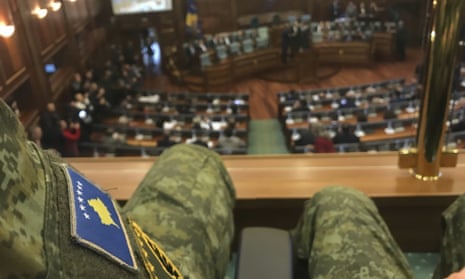 Members of the Kosovo Security Force attend Friday’s parliamentary session