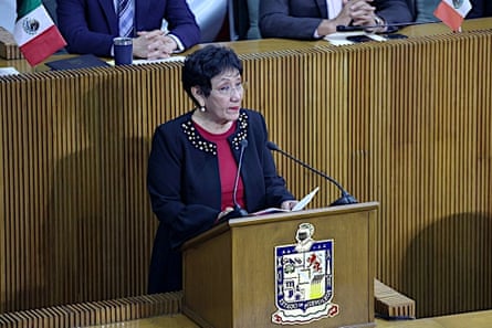 a woman at a podium