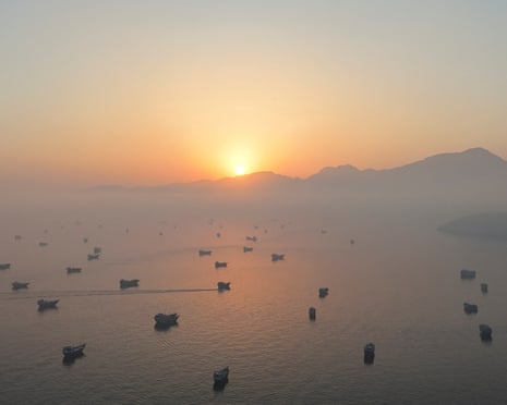 A drone view shows vessels in the strait of Hormuz, as seen from Musandam, Oman, June 15, 2026
