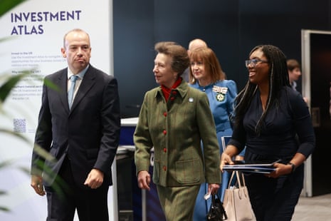 Left to right: Chris Heaton-Harris, the Northern Ireland secretary, the Princess Royal and trade secretary Kemi Badenoch at the Northern Ireland Investment Summit in Belfast today.