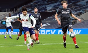 Tottenham Hotspur’s Son Heung-min fires home to double the home side’s lead.