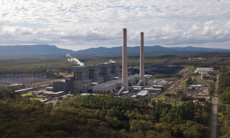 An aerial view of Eraring power station on the shores of Lake Macquarie in NSW, Australia