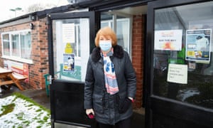 Margaret Dooley leaving the centre after receiving her jab