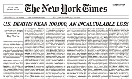 New York Times front page of 24 May 2020