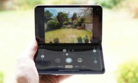 Google Pixel Fold takes a picture of a garden.
