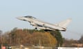 An RAF Typhoon takes off from RAF Coningsby in 2022.