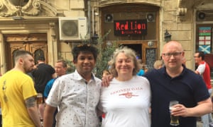 Judy Coombes with fellow Arsenal fans in Baku.