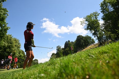 Celine Boutier plays her third shot on the 3rd hole.