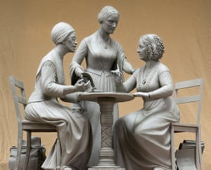 Sculpture of Sojourner Truth, left, Susan B Anthony, center, and Elizabeth Cady Stanton by Meredith Bergmann.