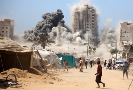 Israel attacked and destroyed the Mushtaha Tower in Gaza City on Friday.