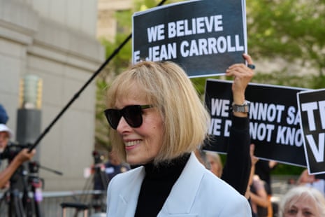 E Jean Carroll outside court after the closing arguments in the trial