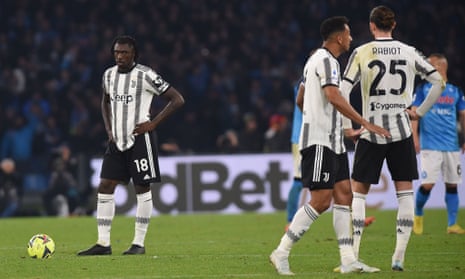 Moise Kean looks dejected during Juventus's 5-1 defeat to Napoli
