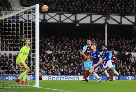 Everton’s Ashley Williamsscores his side’s fourth goal.