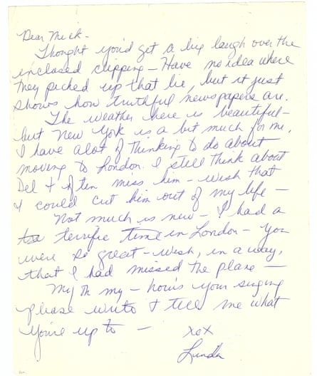 One of Linda Eastman’s unpublished letters, in which she writes that the newspapers ‘picked up that lie’ about her being Paul McCartney’s ‘favourite femme’