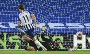 Brighton & Hove Albion’s Leandro Trossard pulls a goal back.