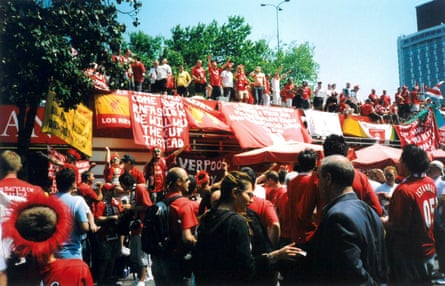 Liverpool fans gather in Taksim Square on a gloriously warm day in the centre of Istanbul
