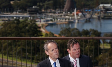Bill Shorten at a press conference with WA Labor Opposition leader Mark McGowan in Kings Park Perth.
