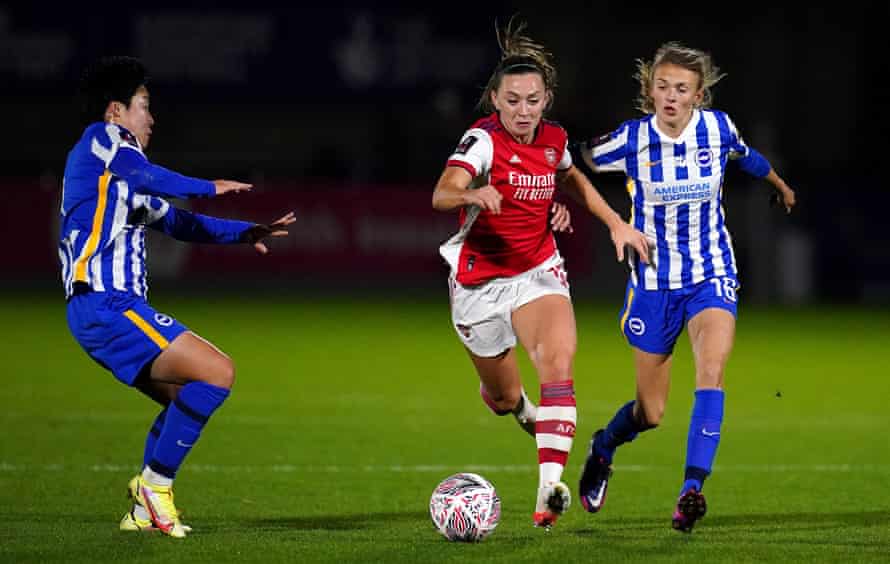 Katie McCabe bursts forward against Brighton. She is comfortable as a left-back or left winger.