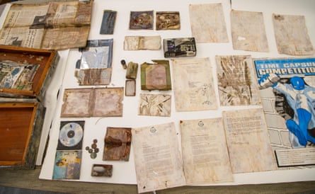 Items from time capsule laid out
