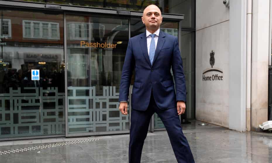 Sajid Javid strikes a pose outside the Home Office after being named as Home Secretary, April 30, 2018. 