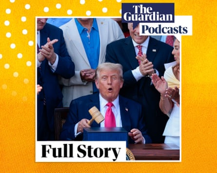 Trump, with the gavel Speaker of the House Mike Johnson gave him, after signing his 'Big Beautiful Bill' into law during the Independence Day Military Family Picnic on the South Lawn of the White House in Washington, DC, USA 04 July 2025.