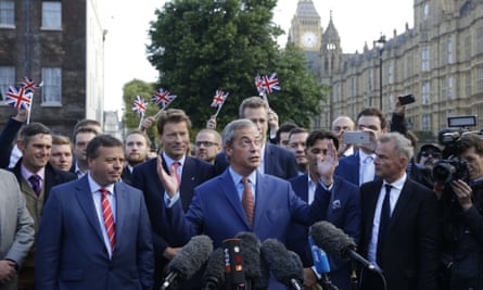Nigel Farage celebrates the EU referendum result, 24 June 2016