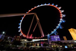 The high roller on the Las Vegas Strip is lit up with the colours of the French flag.