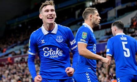 Everton’s James Garner celebrates scoring against Aston Villa