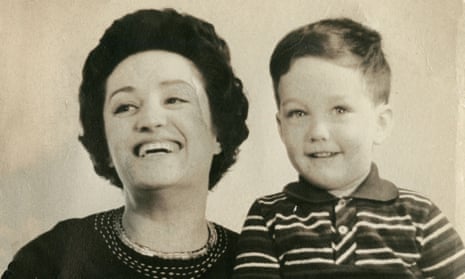 A monochrome image of Jonathan Maitland as a child with his mother