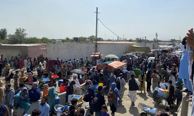 Crowds outside the airport in Kabul
