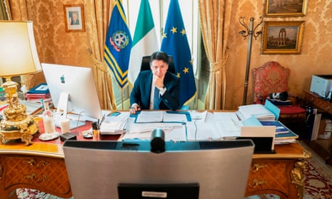 Italy’s prime minister, Giuseppe Conte, takes part in the EU summit from Rome.
