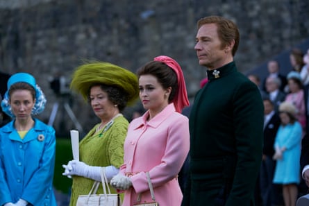 Helena Bonham Carter, centre, as Princess Margaret with Erin Doherty, Marion Bailey and Ben Daniels in The Crown.