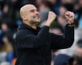 Pep Guardiola celebrates a goal against Wolves in January 2026