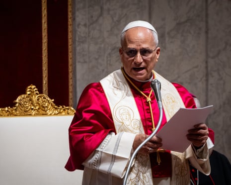 Pope Leo XIV during the vigil for peace at St Peter’s Basilica at the Vatican on Saturday