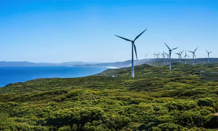 Wind turbines on a wind farm in Albany, Western Australia