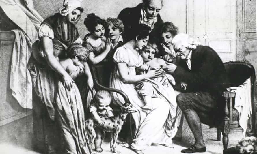 Edward Jenner administering a smallpox vaccine to a child