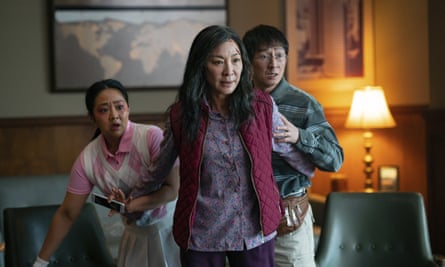 Stephanie Hsu, Michelle Yeoh and Ke Huy Quan in Everything Everywhere All at Once.