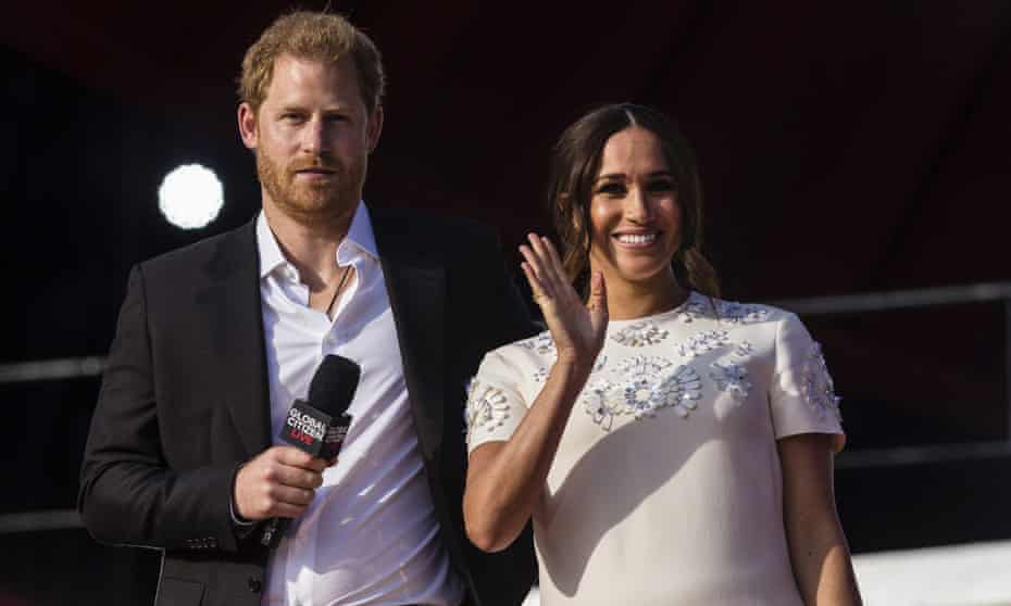 Harry and Meghan on stage at the Global Citizen festival in New York last year