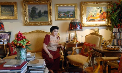 Imelda Marcos in her apartment in Manila in June 2007, with a gallery of paintings including a different Picasso