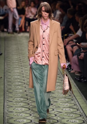 Post-gender? A model walks the runway at the Burberry runway show.